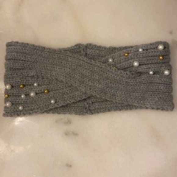 Janie Besner grey knit beaded head wrap - Picture 1 of 3